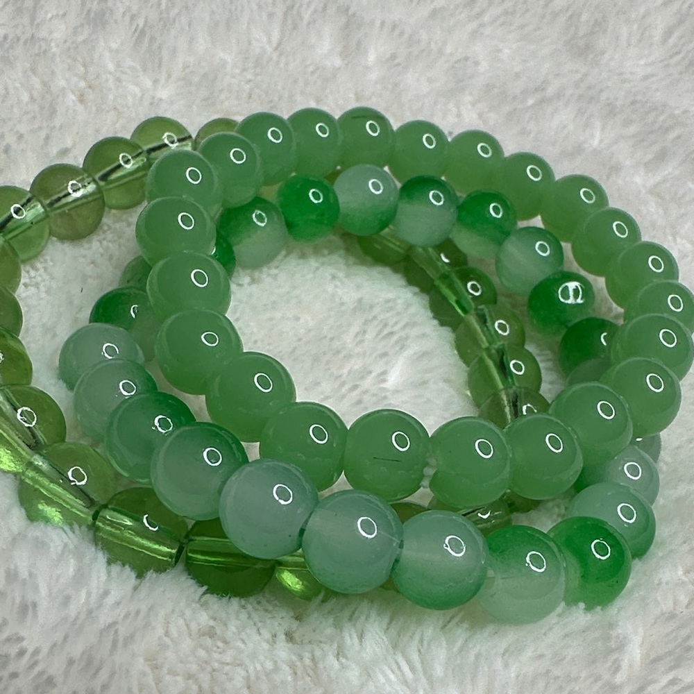 Bohemian Natural Stone Beads & Glass Beads Handmade Bracelet Set of 3 Greens NWT